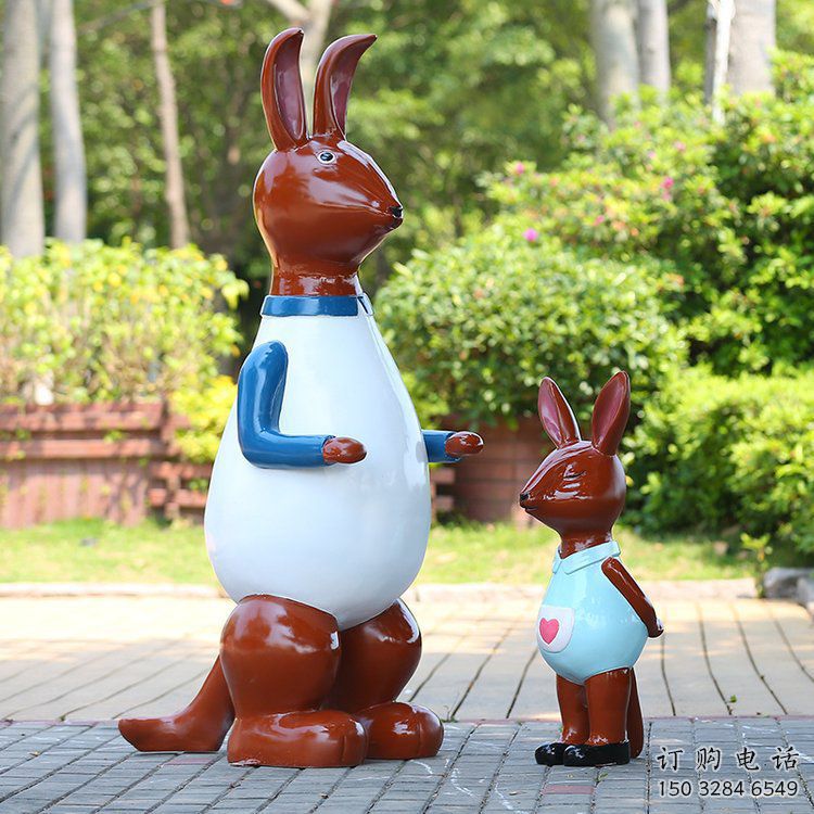 商場袋鼠雕塑廠家 中式室內小品 酒店彩繪袋鼠雕塑