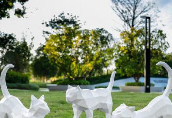 幾何貓咪雕塑廠家 大型戶(hù)外擺件 步行街異形貓咪雕塑