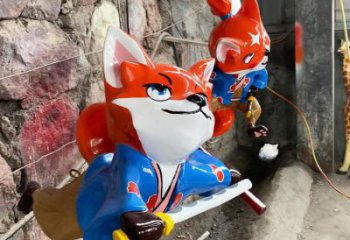 彩繪狐貍雕塑廠家 大型抽象擺件 風景區仿真狐貍雕塑