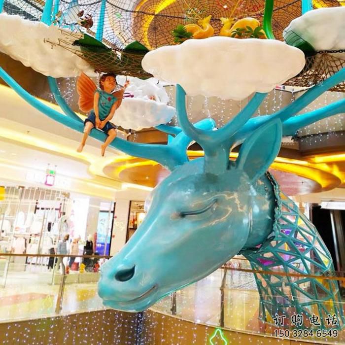 商場(chǎng)鹿角雕塑廠家 中式室內(nèi)小品 酒店拉絲鹿角雕塑