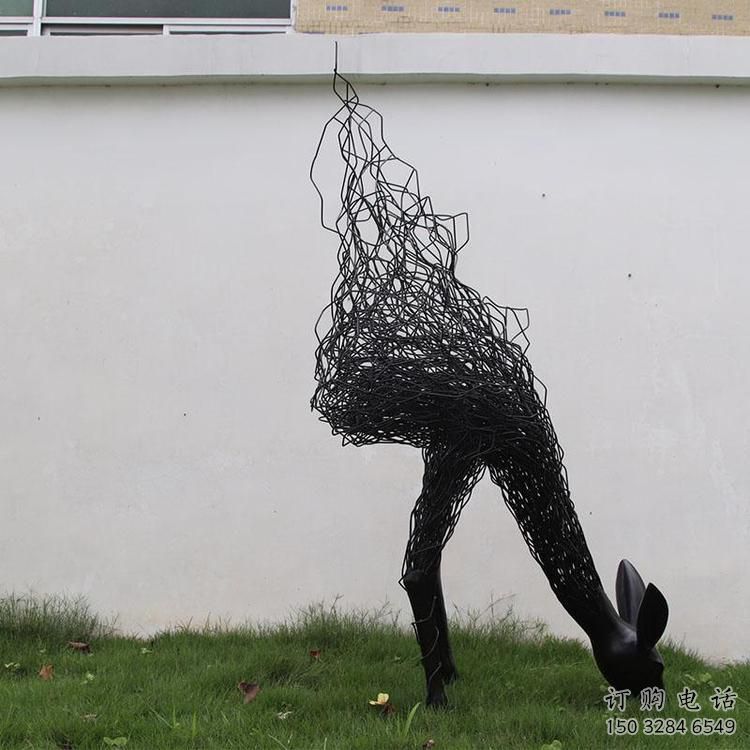 幾何鹿頭雕塑廠家 中式室內擺件 草地切面鹿頭雕塑