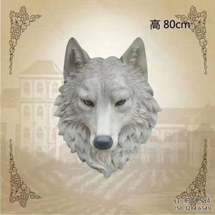 仿真狼頭雕塑廠家 大型彩繪擺件 公園噴漆狼頭雕塑