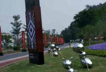 鍛造螞蟻雕塑廠家 抽象鏡面擺件 廣場仿真螞蟻雕塑