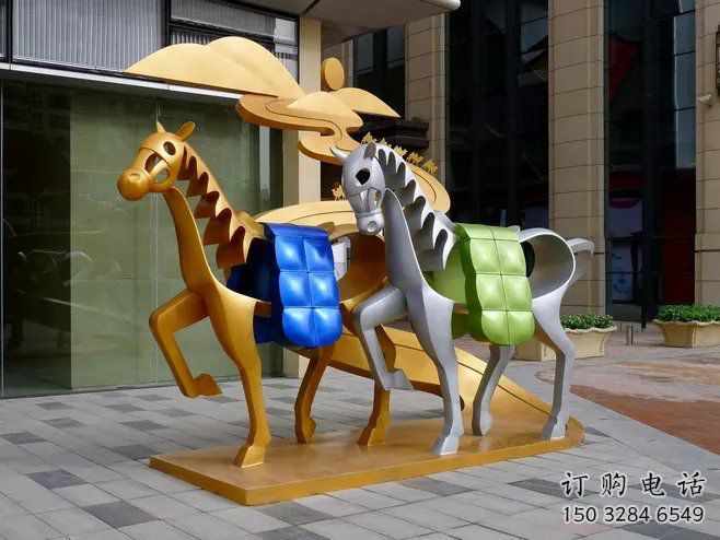 大門口跑馬雕塑廠家 歐式賓館擺件 抽象仿古跑馬雕塑