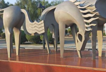 步行街跑馬雕塑廠家 創意鏤空擺件 草地切面跑馬雕塑