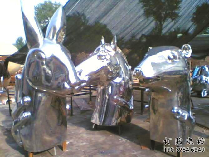 鏡面馬頭雕塑廠家 現代公園擺件 游樂場異形馬頭雕塑