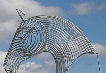 鏤空馬頭雕塑廠家 現代抽象擺件 草地切面馬頭雕塑