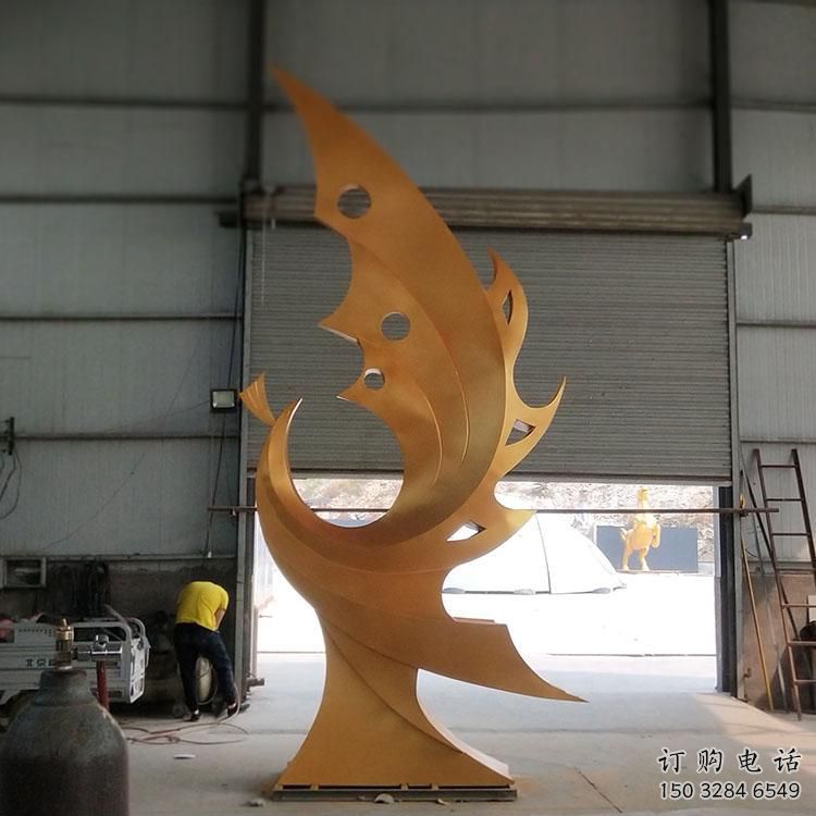 幾何金鳳凰雕塑廠家 中式房地產擺件 草地切面金鳳凰雕塑