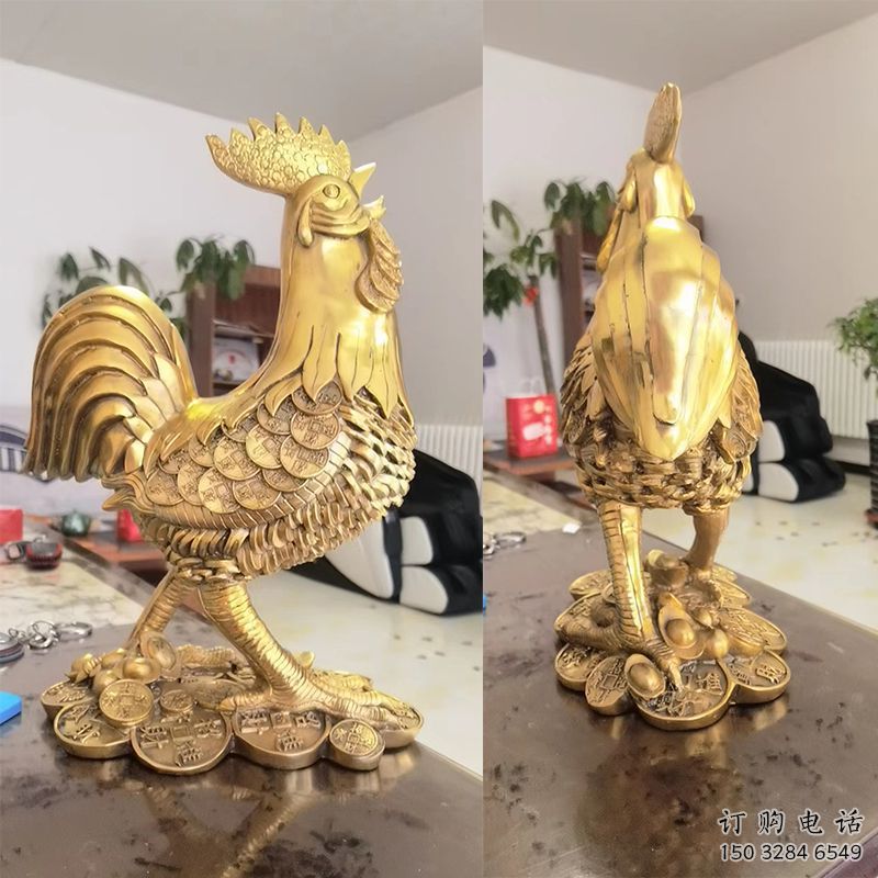 商場金雞雕塑廠家 中式室內小品 酒店拉絲金雞雕塑