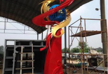 街道龍鳳呈祥雕塑廠家 創意小品 大型拉絲龍鳳呈祥雕塑