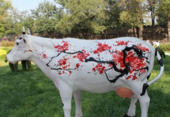 抽象花牛雕塑廠家 公園創意擺件 戶外彩繪花牛雕塑