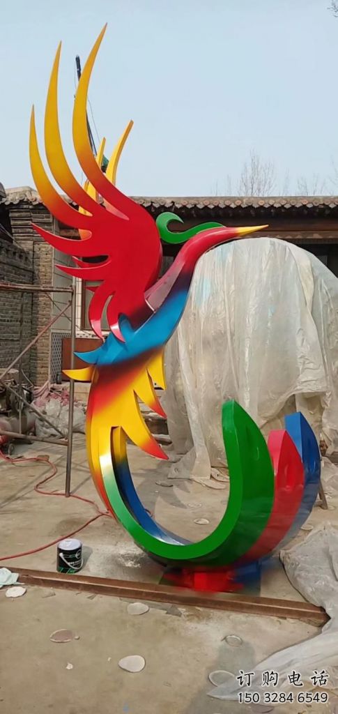 街道鳳凰雕塑廠家 創意村口小品 大型拉絲鳳凰雕塑