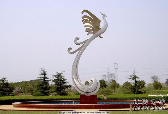 鏡面鳳鳥雕塑廠家 現代公園擺件 游樂場異形鳳鳥雕塑
