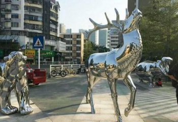 庭院梅花鹿雕塑廠家 歐式仿真擺件 戶外鏡面梅花鹿雕塑