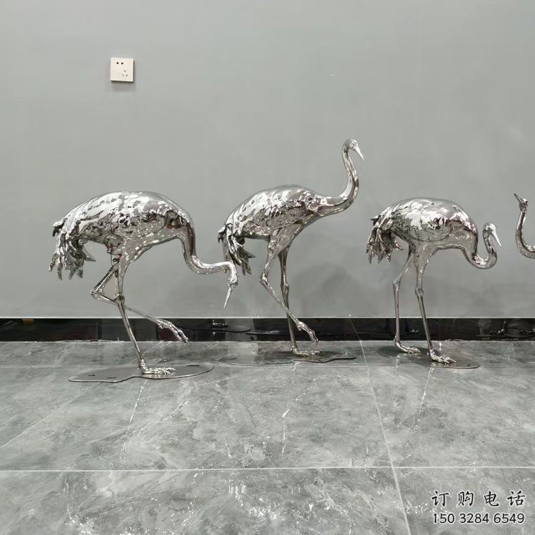 鏡面仙鶴雕塑廠家 現代公園擺件 游樂場異形仙鶴雕塑