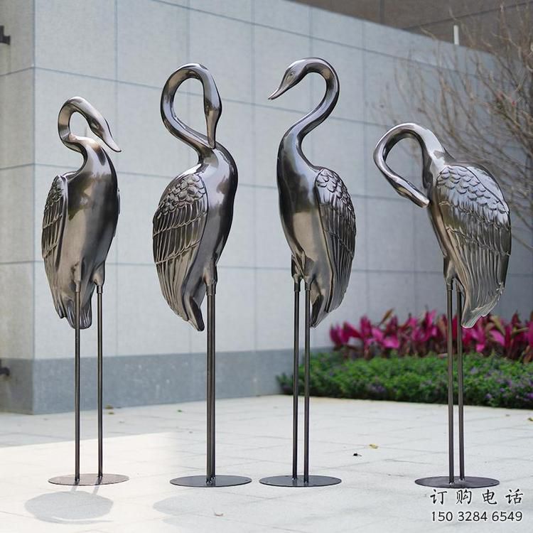 公園鶴雕塑廠家 中式啞光小品 風(fēng)景區(qū)仿古鶴雕塑