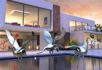 商場(chǎng)仙鶴雕塑廠家 中式抽象小品 現(xiàn)代拉絲仙鶴雕塑