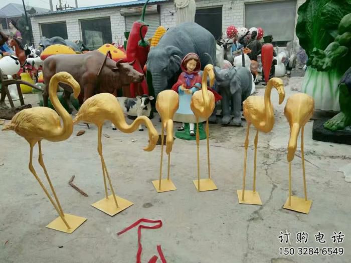 仿真火烈鳥雕塑廠家 大型剪影擺件 公園噴漆火烈鳥雕塑