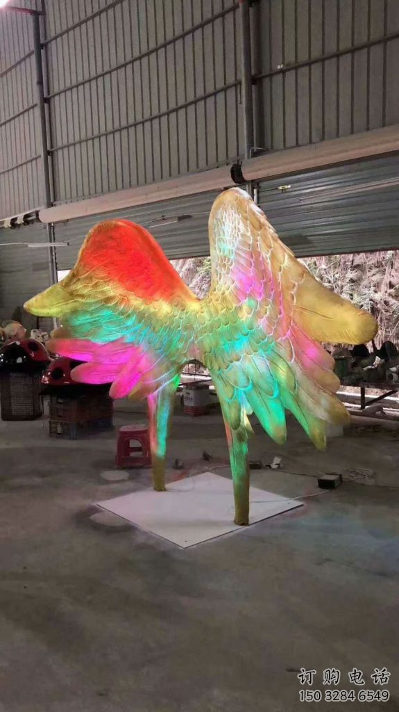 風景區翅膀雕塑廠家 中式抽象擺件 彩繪仿古翅膀雕塑