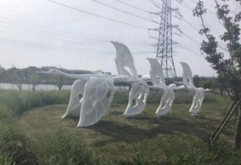 抽象白鷺雕塑廠家 創意村口擺件 廣場彩繪白鷺雕塑