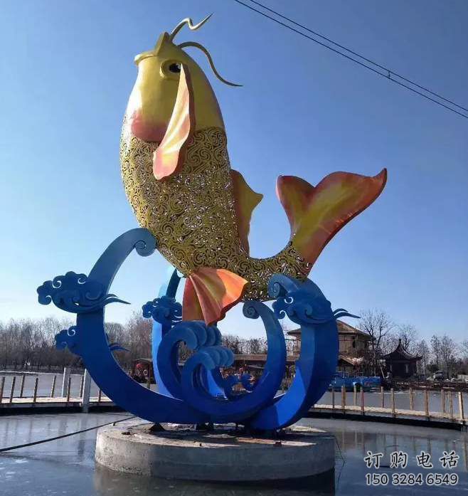 拉絲魚跨環雕塑廠家 大型剪影擺件 游樂場異形魚跨環雕塑