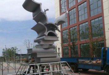 拉絲書(shū)山雕塑廠(chǎng)家 現(xiàn)代創(chuàng)意擺件 別墅區(qū)不銹鋼書(shū)山雕塑