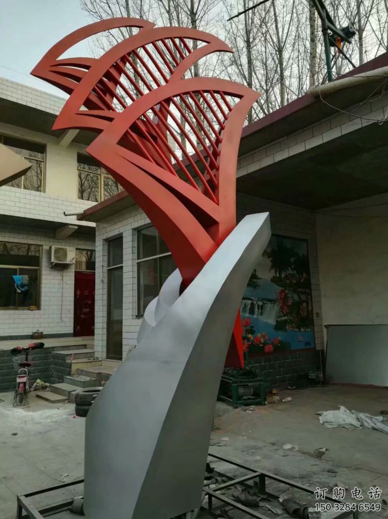 抽象扇形雕塑廠家 烤漆工藝小品 戶外不銹鋼扇形雕塑