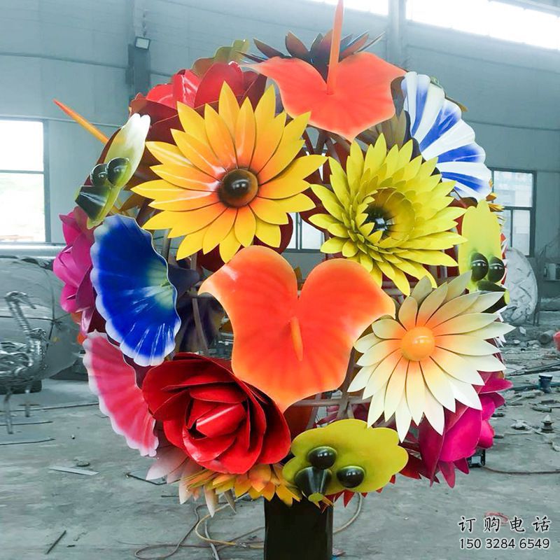 公園花球雕塑廠家 廣場烤漆擺件 大型不銹鋼花球雕塑