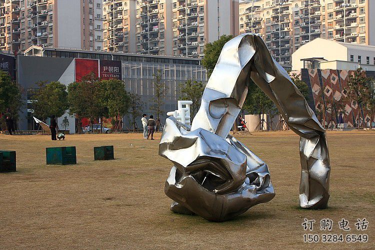 大型商場石塊雕塑廠家 街頭擺件 鏡面不銹鋼石塊雕塑