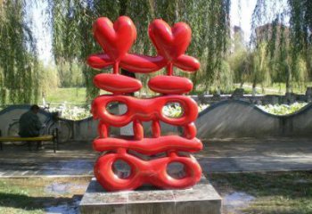 街頭喜字雕塑廠家 大型別墅區擺件 噴漆不銹鋼喜字雕塑