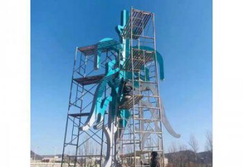 房地產甲骨文雕塑廠家 鏤空創意擺件 鍛造不銹鋼甲骨文雕塑