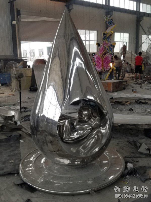 房地產(chǎn)水滴雕塑廠家 抽象公園擺件 鍛造不銹鋼水滴雕塑