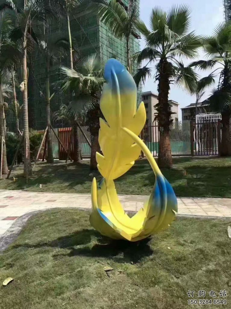 彩繪羽毛雕塑廠家 創意烤漆擺件 街頭不銹鋼羽毛雕塑