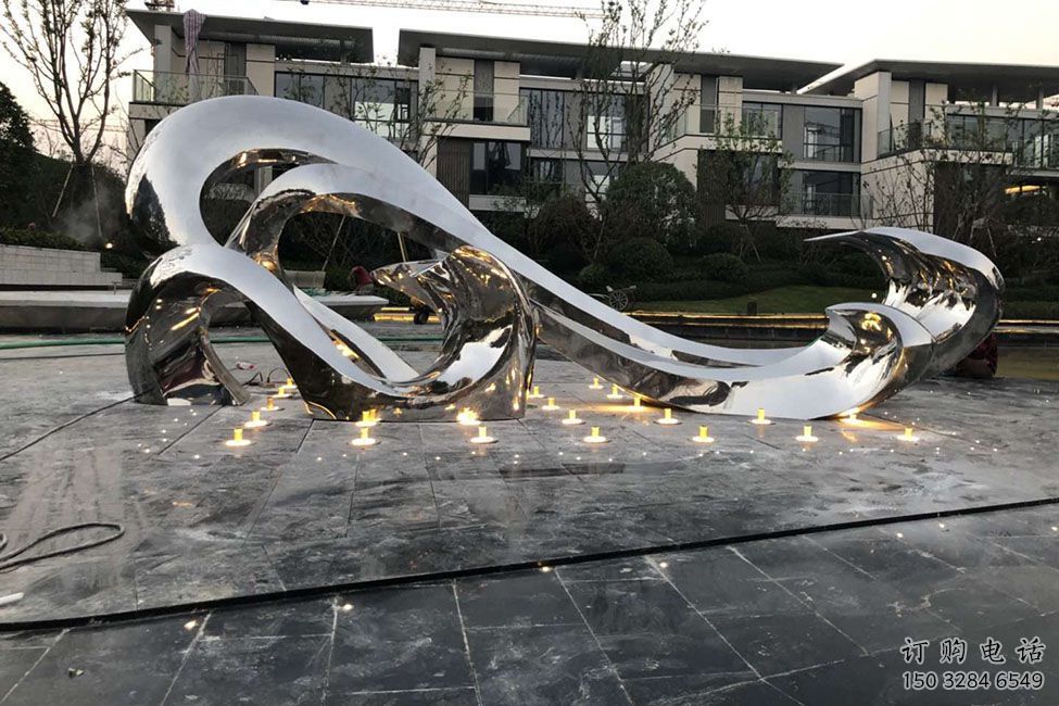 庭院海浪雕塑廠家 公園草地小品 鍛造不銹鋼海浪雕塑制作