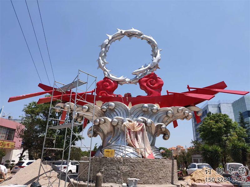 歐式波浪雕塑廠家 抽象公園擺件 現(xiàn)代不銹鋼波浪雕塑生產(chǎn)