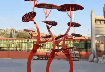 現代靈芝雕塑廠家 大型別墅區擺件 烤漆不銹鋼靈芝雕塑