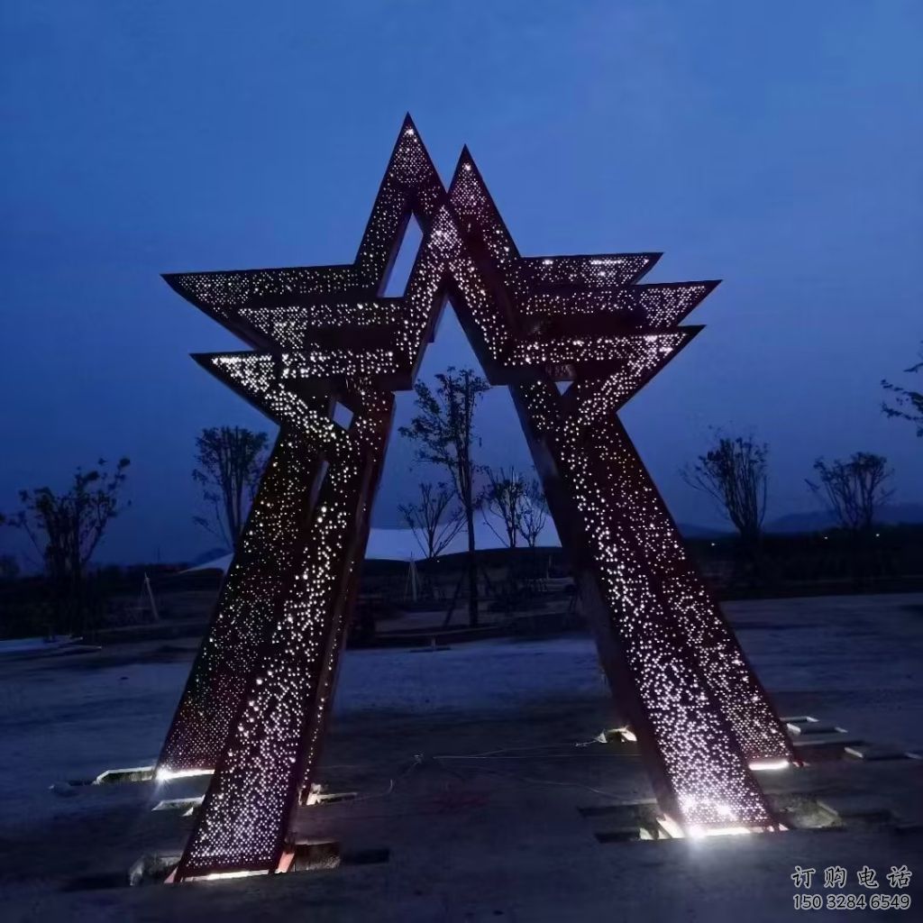 燈光五角星雕塑廠(chǎng)家 抽象小品 商業(yè)街不銹鋼五角星雕塑