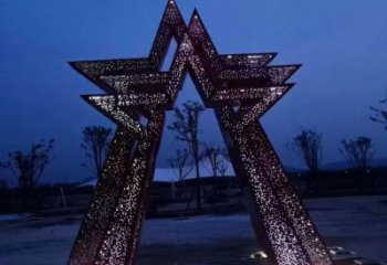 燈光五角星雕塑廠家 抽象小品 商業街不銹鋼五角星雕塑