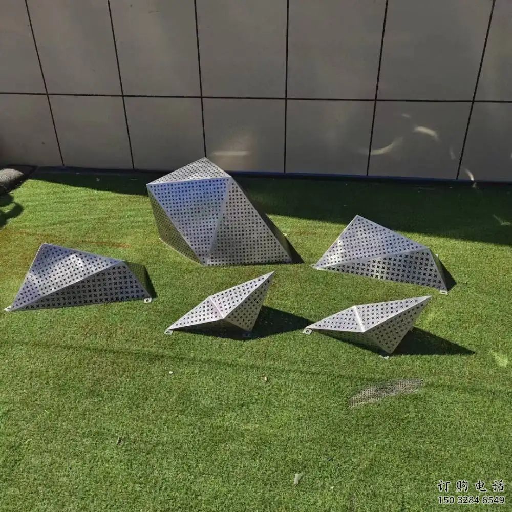 噴漆石頭雕塑廠家 中式村口小品 創意不銹鋼石頭雕塑