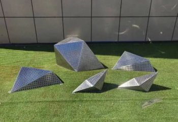 鏡面石頭雕塑廠家 烤漆大型擺件 戶外不銹鋼石頭雕塑