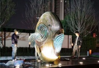 拉絲雞蛋雕塑廠家 鏤空創意擺件 現代不銹鋼雞蛋雕塑生產