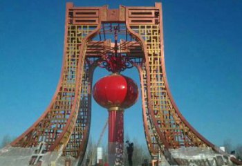 彩繪燈籠雕塑廠家 懸空公園擺件 戶外不銹鋼燈籠雕塑生產