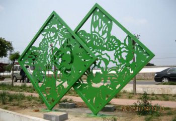 噴漆屏風雕塑廠家 中式村口小品 草地不銹鋼屏風雕塑生產