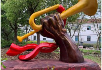 抽象沖鋒號雕塑廠家 廣場小品 戶外不銹鋼沖鋒號雕塑