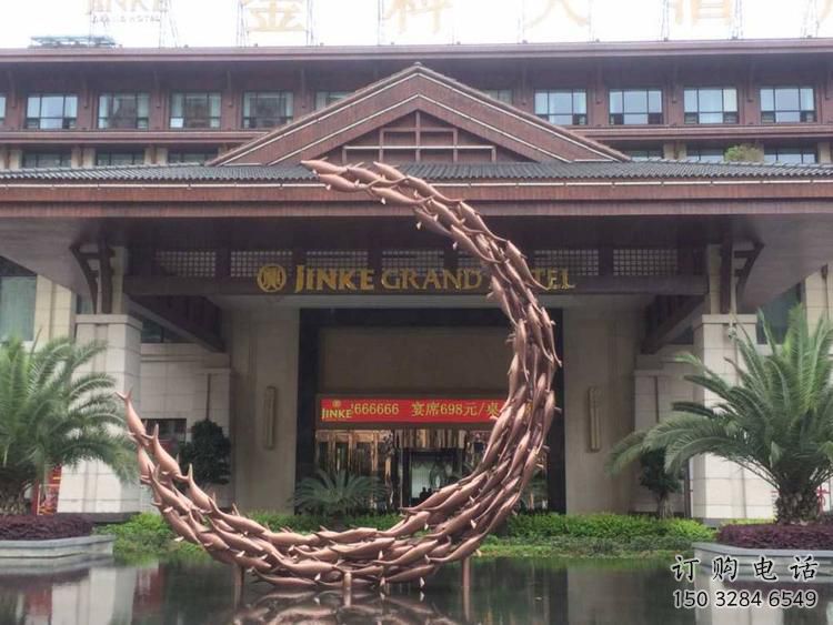 幾何月亮雕塑廠家 烤漆小品 大門口不銹鋼月亮雕塑生產