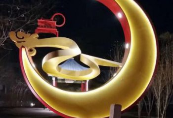 燈光月亮雕塑廠家 戶外小品 商業街不銹鋼月亮雕塑