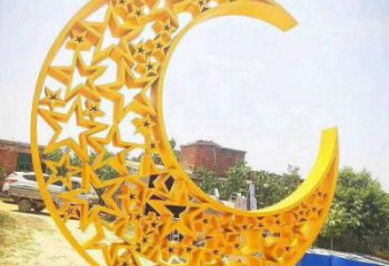 鏤空月亮雕塑廠家 烤漆小品 住宅小區不銹鋼月亮雕塑制作
