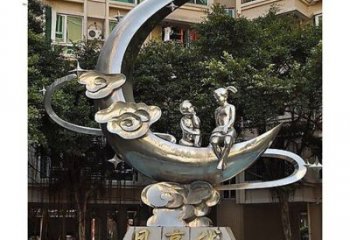 仿真月亮雕塑廠家 電鍍現代擺件 鏡面不銹鋼月亮雕塑生產