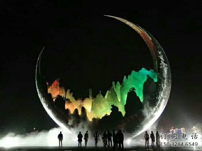 切面月牙形雕塑廠家 燈光庭院擺件 公園不銹鋼月牙形雕塑