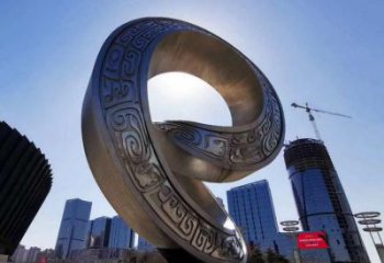 現代雙環雕塑廠家 大型別墅區擺件 創意不銹鋼雙環雕塑生產